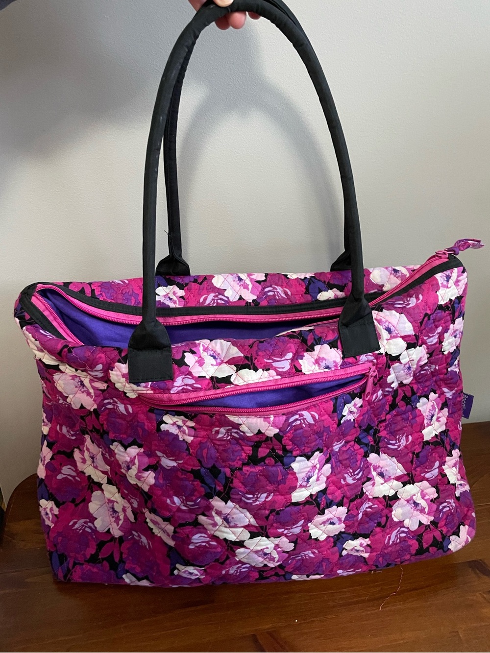 Quilted Floral Tote Bag in Pink and Purple
